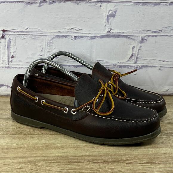 LL Bean Camp Moc Handsewn Brown Leather Moccasin Boat Shoes Women's 11 Slip On - Picture 1 of 8
